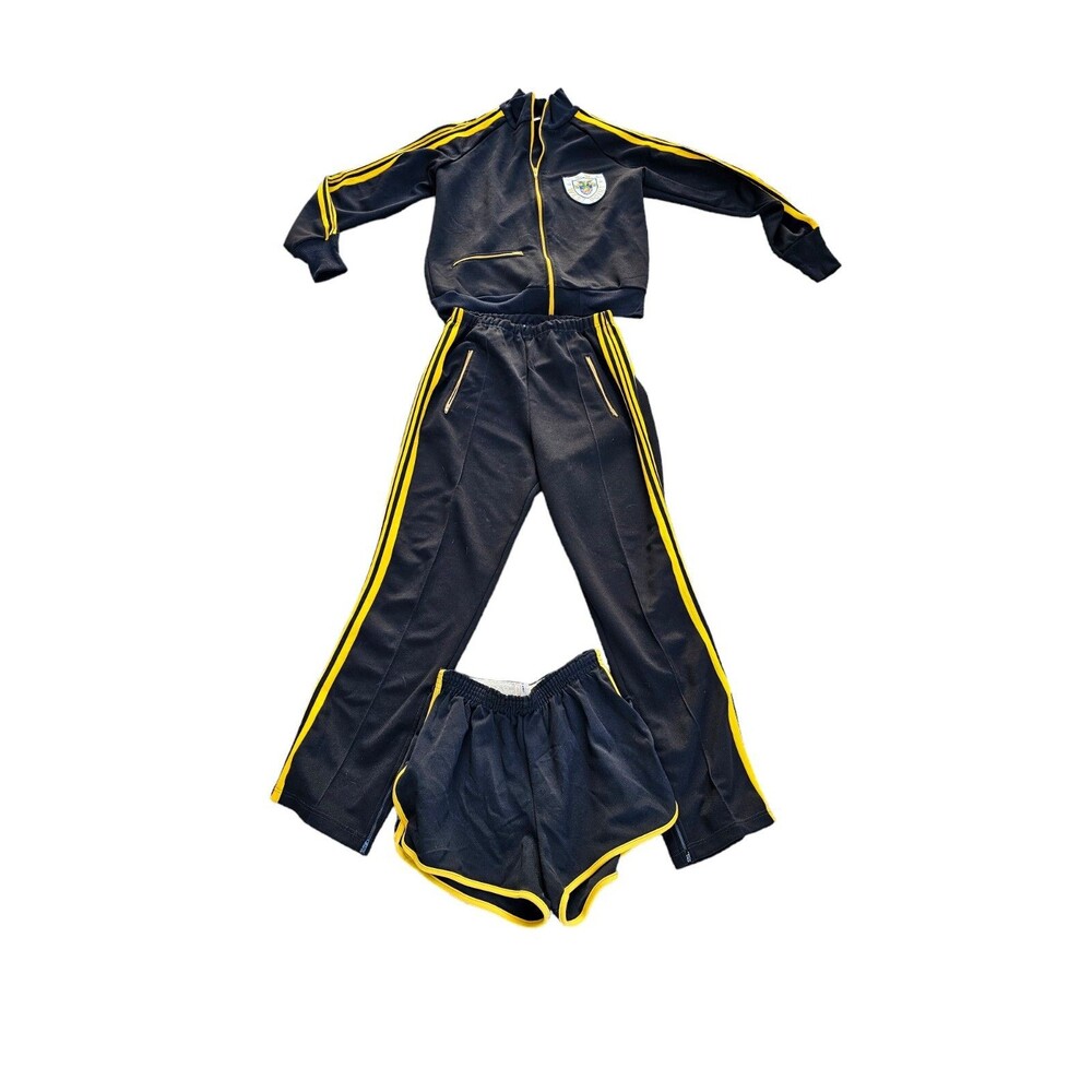 Vintage Broderick Westpoint Track Suit Mens Medium W Shorts Black Gold 1970s
